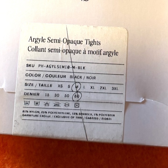 Sheertex black argyle semi-opaque pantyhose made in Canada NWT - Picture 6 of 7